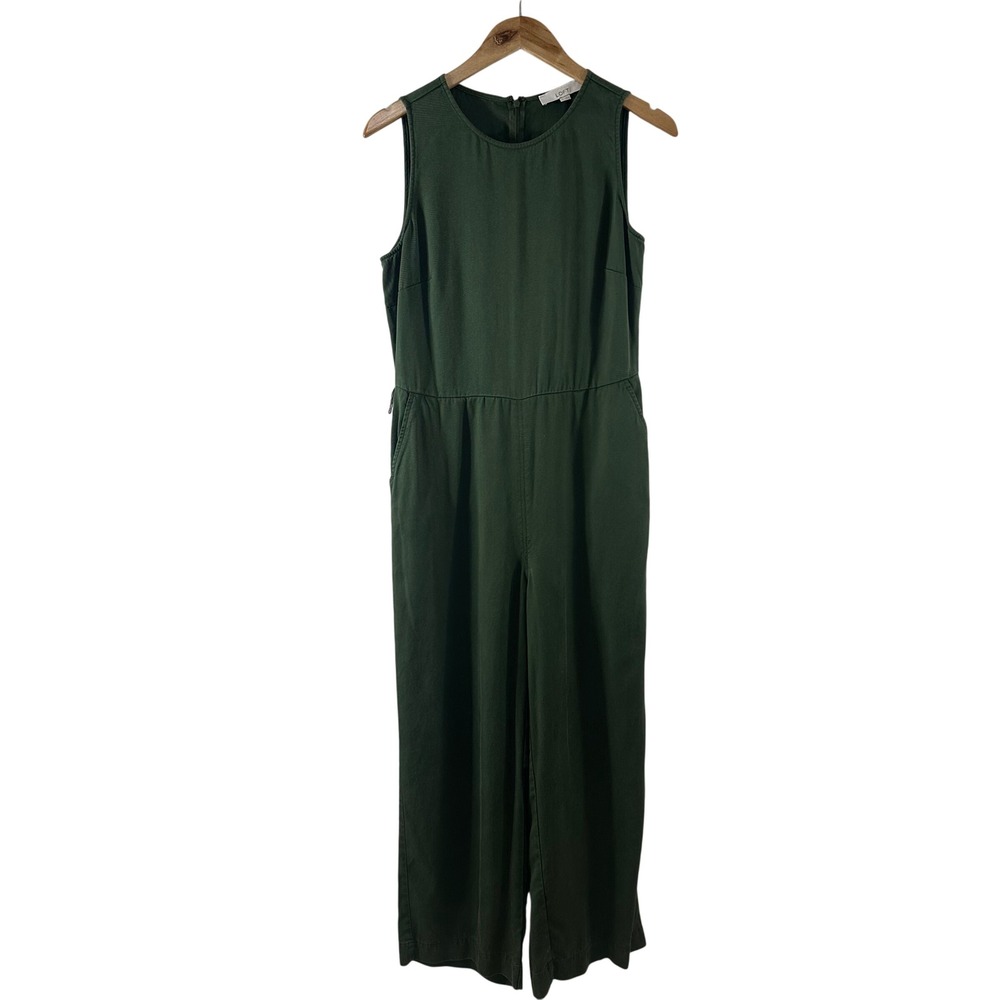 Loft Womens Olive Green Sleeveless Wide Leg Jumpsuit Size 4 Crew Neck Pockets